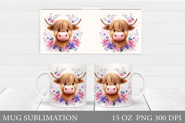 Cow Mug Wrap Design. Cow Flowers Mug Sublimation