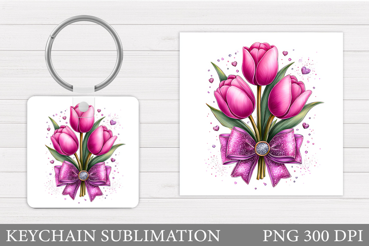 Tulips Keychain Sublimation. Spring Flowers Keychain Design
