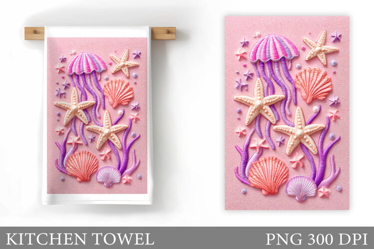 Jellyfish Kitchen Towel. Sea Kitchen Towel Sublimation example image 1