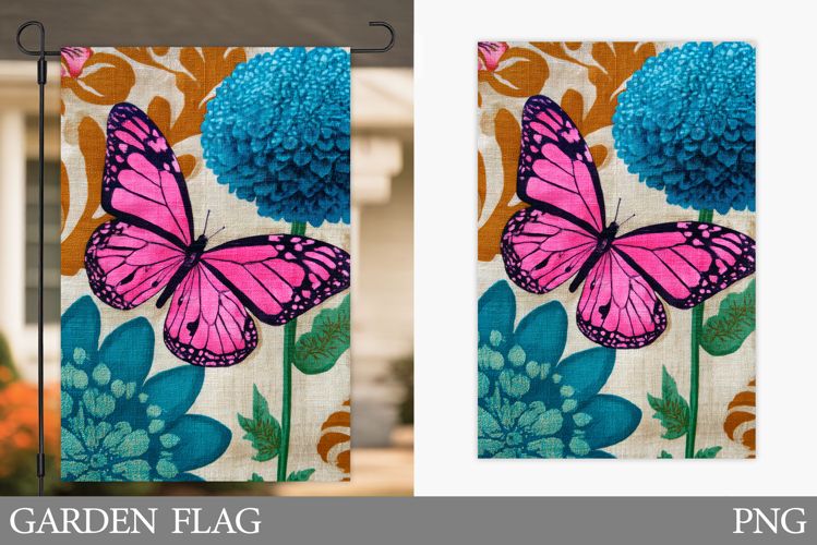Butterfly Garden Flag Design. Flowers Garden Flag