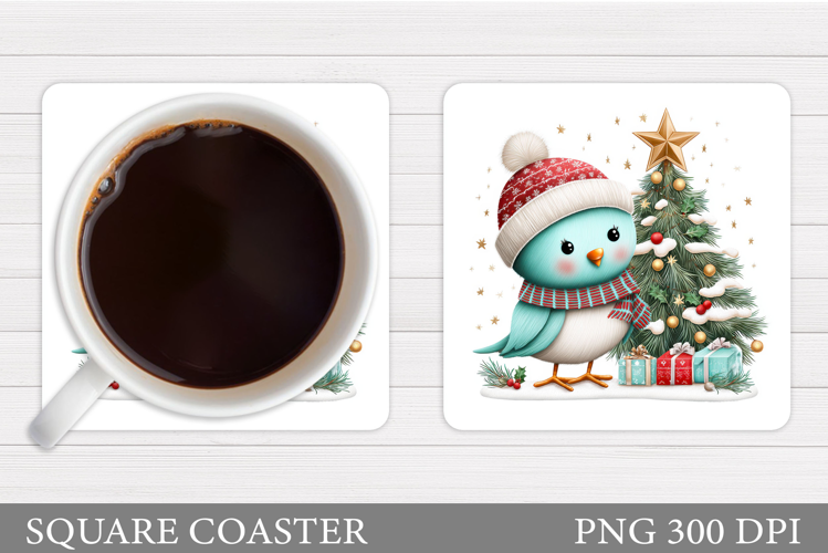 Christmas Bird Coaster Sublimation. Christmas Coaster Design