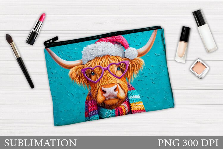 Christmas Cow Cosmetics Bag. Cow Makeup Bag Sublimation example image 1