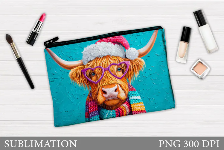 Christmas Cow Cosmetics Bag. Cow Makeup Bag Sublimation