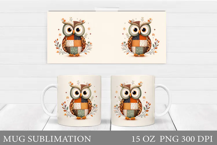 Owl Mug Sublimation. Owl Mug Wrap Design