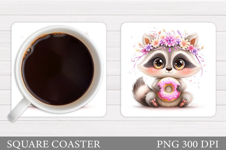 Cute Raccoon Coaster Design. Raccoon Sublimation