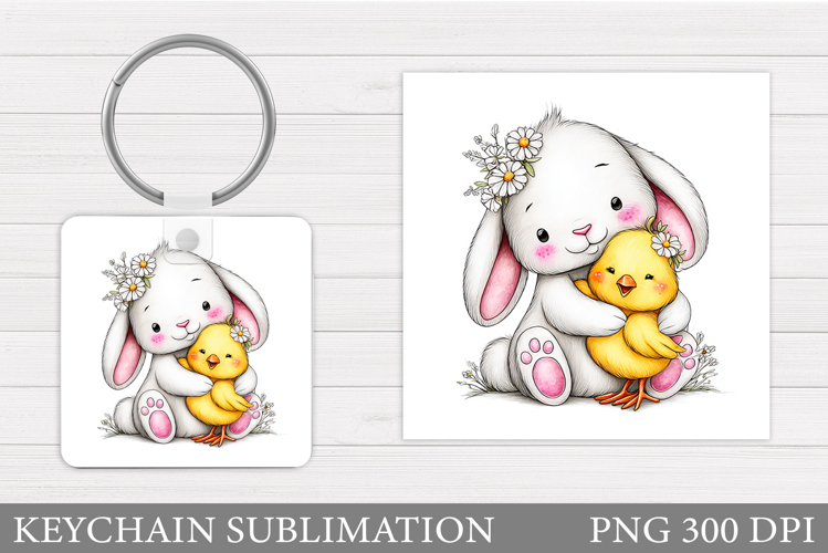 Cute Bunny Keychain Design. Cute Chick Keychain Sublimation