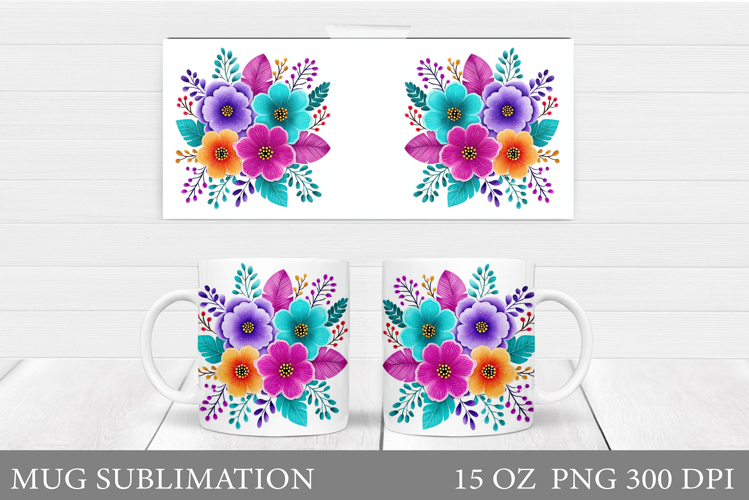 Flowers Mug Sublimation. Floral Mug Wrap Design