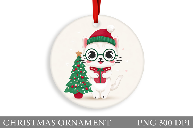 Cute Cat Christmas Ornament. Winter Cat Christmas Ornament