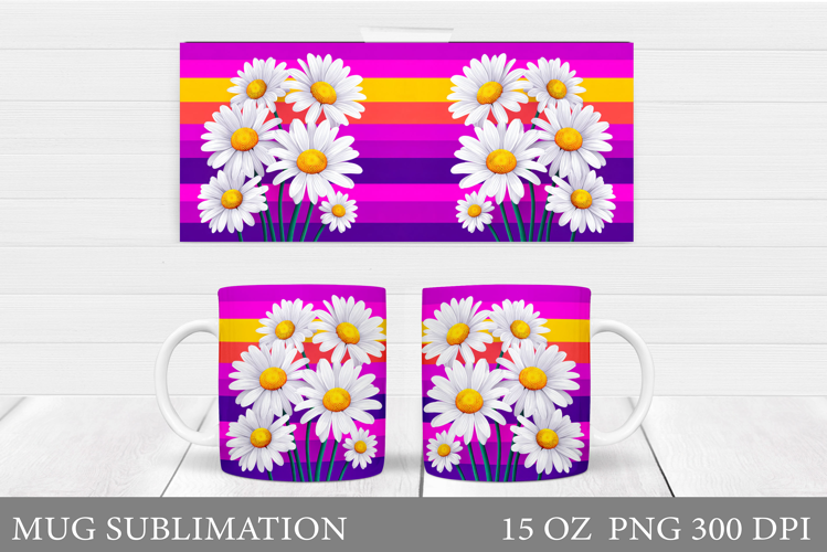 Daisy Flowers Mug Sublimation. Flowers Mug Wrap Design