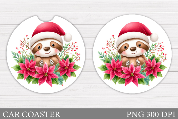 Christmas Sloth Car Coaster. Christmas Coaster Sublimation