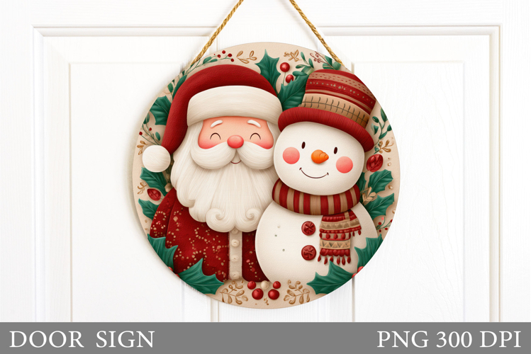 Santa Claus Door Sign Design. Christmas Snowman Door Sign