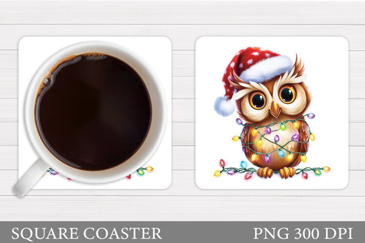 Christmas Owl Coaster Design. Christmas Coaster Sublimation example image 1