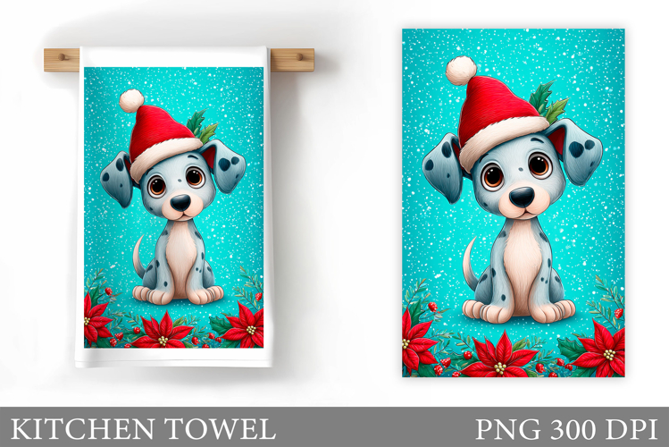 Cute Dog Kitchen Towel. Christmas Dog Kitchen Towel Design