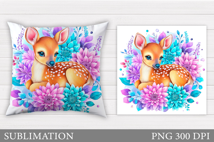 Cute Deer Pillow Sublimation. Deer Flowers Sublimation
