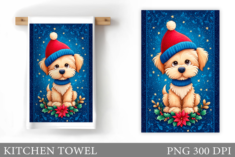 Cute Dog Kitchen Towel. Christmas Dog Kitchen Towel Design