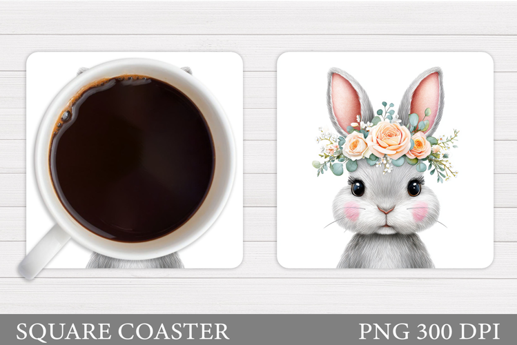 Cute Bunny Coaster Design. Bunny Flowers Coaster Sublimation