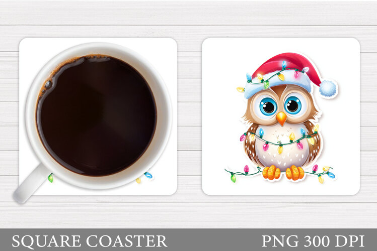 Christmas Owl Coaster Design. Christmas Coaster Sublimation example image 1