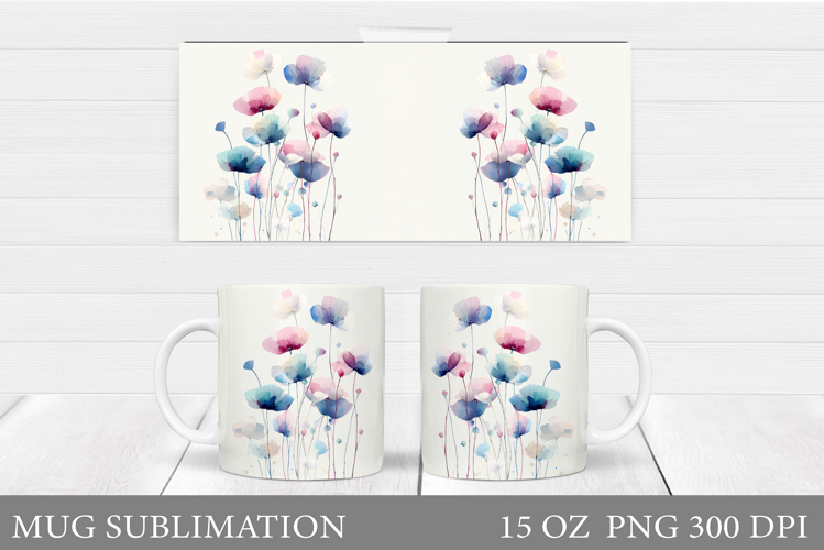 Wildflowers Mug Sublimation. Flowers Mug Wrap Design
