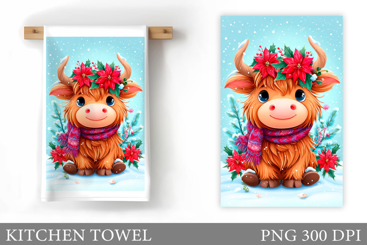 Christmas Cow Kitchen Towel Design. Christmas Kitchen Towel
