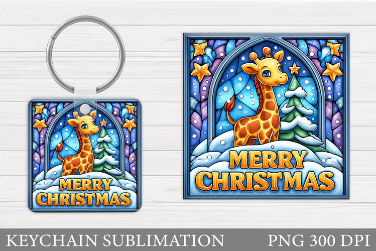 Christmas Giraffe Keychain. Christmas Keychain Sublimation example image 1