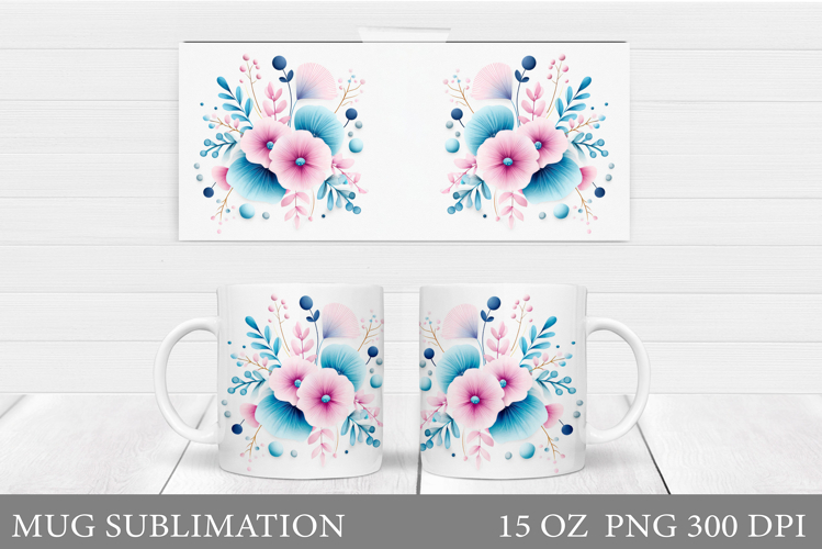 Floral Mug Sublimation. Flowers Mug Wrap Design