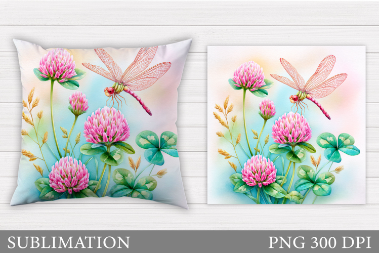 Dragonfly Sublimation. Dragonfly Flowers Pillow Design