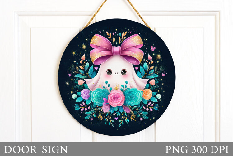 Cute Ghost Door Sign Design. Halloween Door Sign Sublimation example image 1