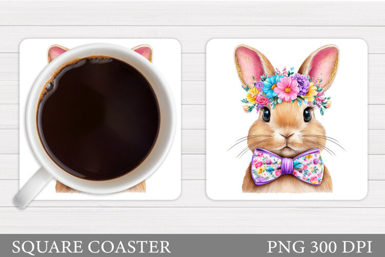 Cute Bunny Coaster Design. Bunny Flowers Coaster Sublimation example image 1