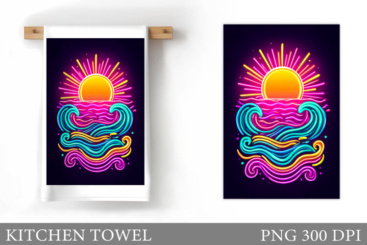 Sun Kitchen Towel Design. Sea Kitchen Towel Sublimation example image 1