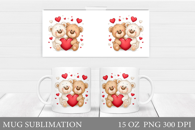 Valentines Bear Mug Sublimation. Valentines Mug Design