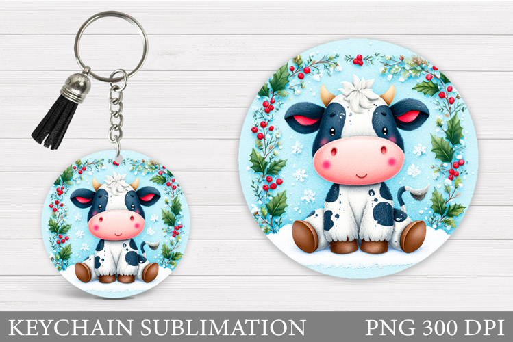 Christmas Cow Keychain. Christmas Keychain Design
