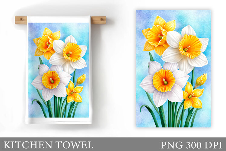 Floral Kitchen Towel Design. Flowers Kitchen Towel example image 1
