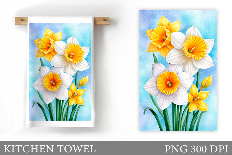Daffodils Kitchen Towel. Flowers Kitchen Towel Sublimation