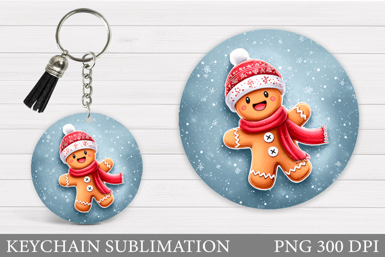 Cute Gingerbread Keychain. Christmas Keychain Sublimation