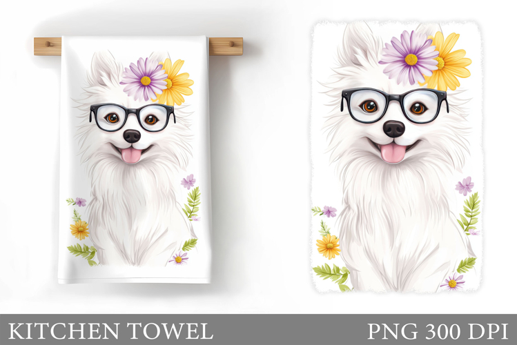 Cute Dog Kitchen Towel. Dog Flowers Kitchen Towel