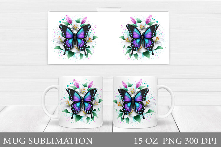 Butterfly Mug Wrap Design. Butterfly Mug Sublimation example image 1