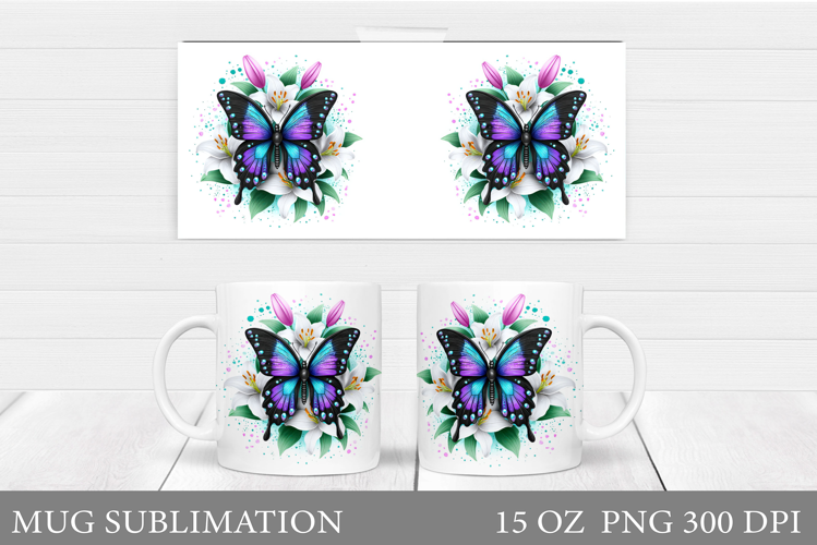 Butterfly Mug Wrap Design. Butterfly Mug Sublimation