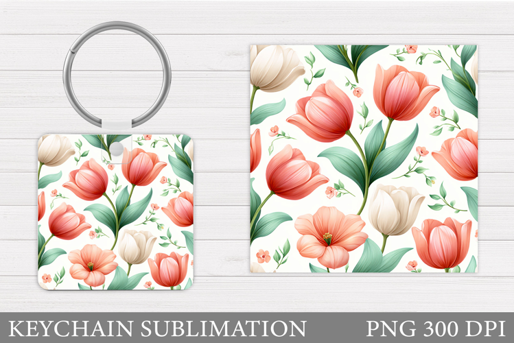 Tulips Keychain Sublimation. Spring Flowers Keychain Design