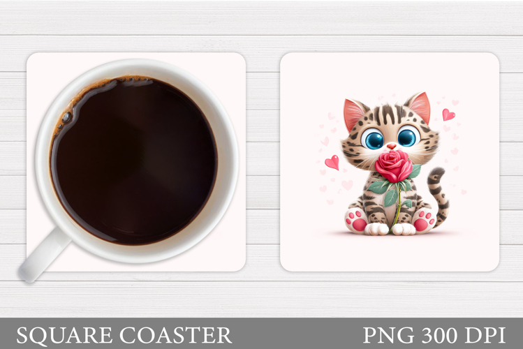 Valentines Cat Coaster. Cute Cat Coaster Sublimation