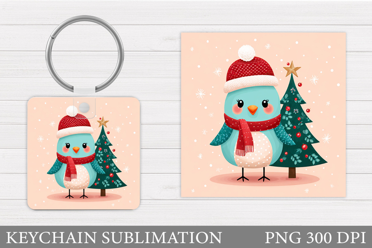 Christmas Bird Keychain. Christmas Keychain Sublimation
