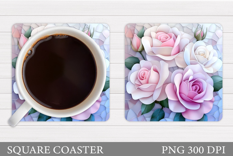 Roses Coaster Sublimation. Flowers Coaster Design