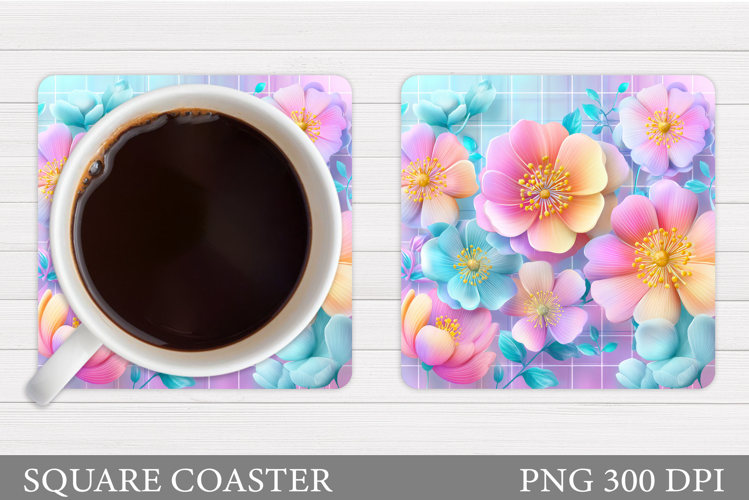 Flowers Coaster Sublimation. Floral Coaster Design