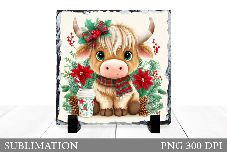 Christmas Cow Slate Design. Christmas Cow Sublimation example image 1