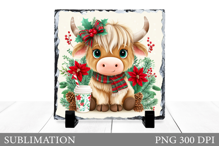 Christmas Cow Slate Design. Christmas Cow Sublimation