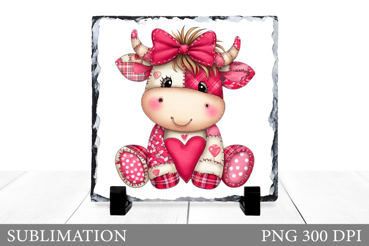 Patchwork Cow Sublimation. Valentines Cow Slate Design