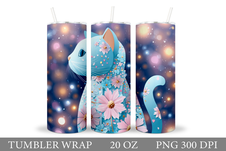 Cute Cat Tumbler Design. Cat Flowers Tumbler Sublimation