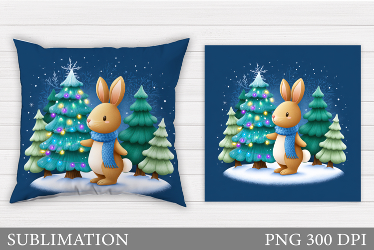Christmas Bunny Pillow Design. Christmas Pillow Sublimation