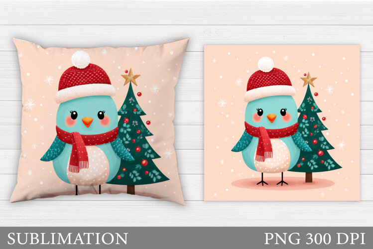 Christmas Bird Pillow Design. Christmas Pillow Sublimation example image 1