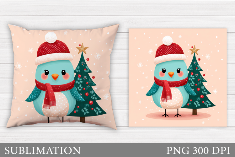 Christmas Bird Pillow Design. Christmas Pillow Sublimation