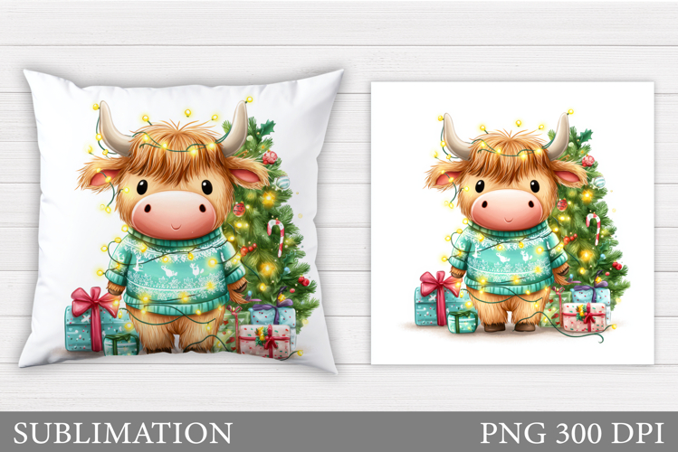 Christmas Cow Pillow Design. Christmas Pillow Sublimation